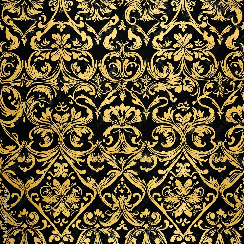 A modern design featuring a repeating gold pattern on a black background, suitable for home decor or fashion branding A modern design featuring a repeating gold pattern on a black background, suitable for home decor or fashion branding
