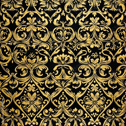 A modern design featuring a repeating gold pattern on a black background, suitable for home decor or fashion branding