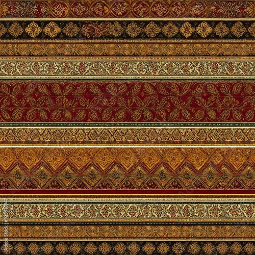 A close-up of a vibrant red and gold striped fabric pattern, perfect for use in designs, prints, or crafts
