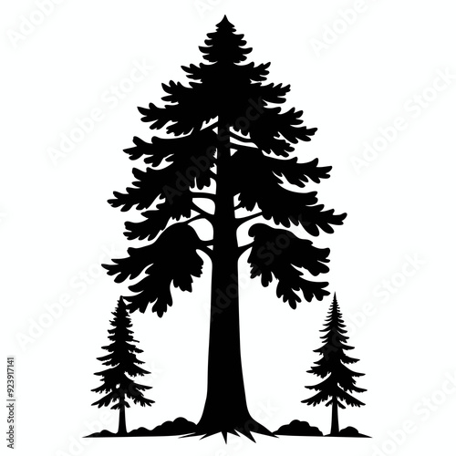 A Redwood tree silhouette black color vector style white background