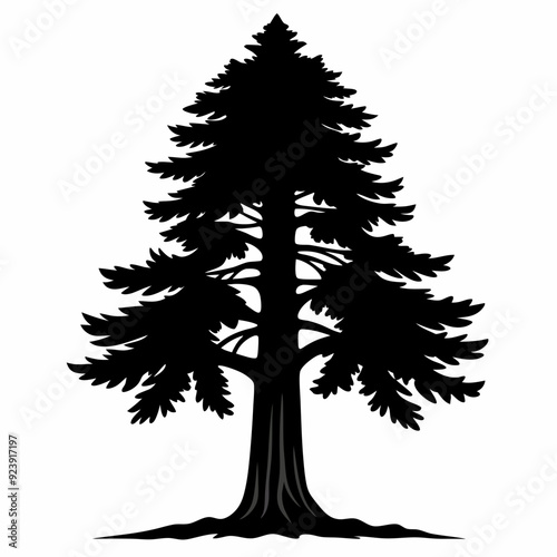 A Redwood tree silhouette black color vector style white background