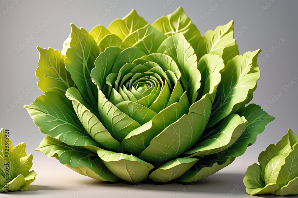Detailed Close-Up of a Beautiful Green Cabbage Head With Lush Leaves on a Simple Background Detailed Close-Up of a Beautiful Green Cabbage Head With Lush Leaves on a Simple Background