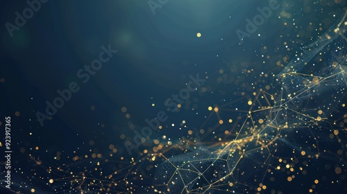 Abstract Network of Golden Lines and Glowing Dots