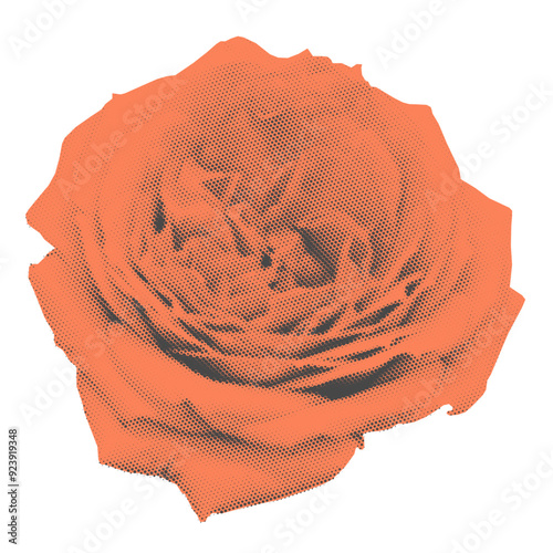 Cutout halftone red rose with a grainy photocopy effect. Dotted scrapbook element for collage design. Vector illustration.	
