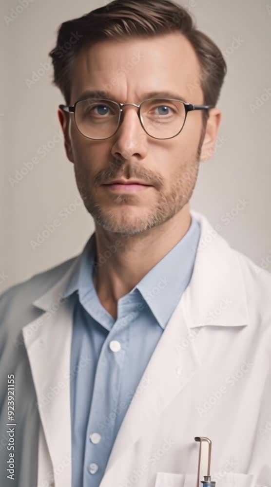 Serious scientist in a lab coat, focused on research.
Serious scientist in a lab coat, focused on research.