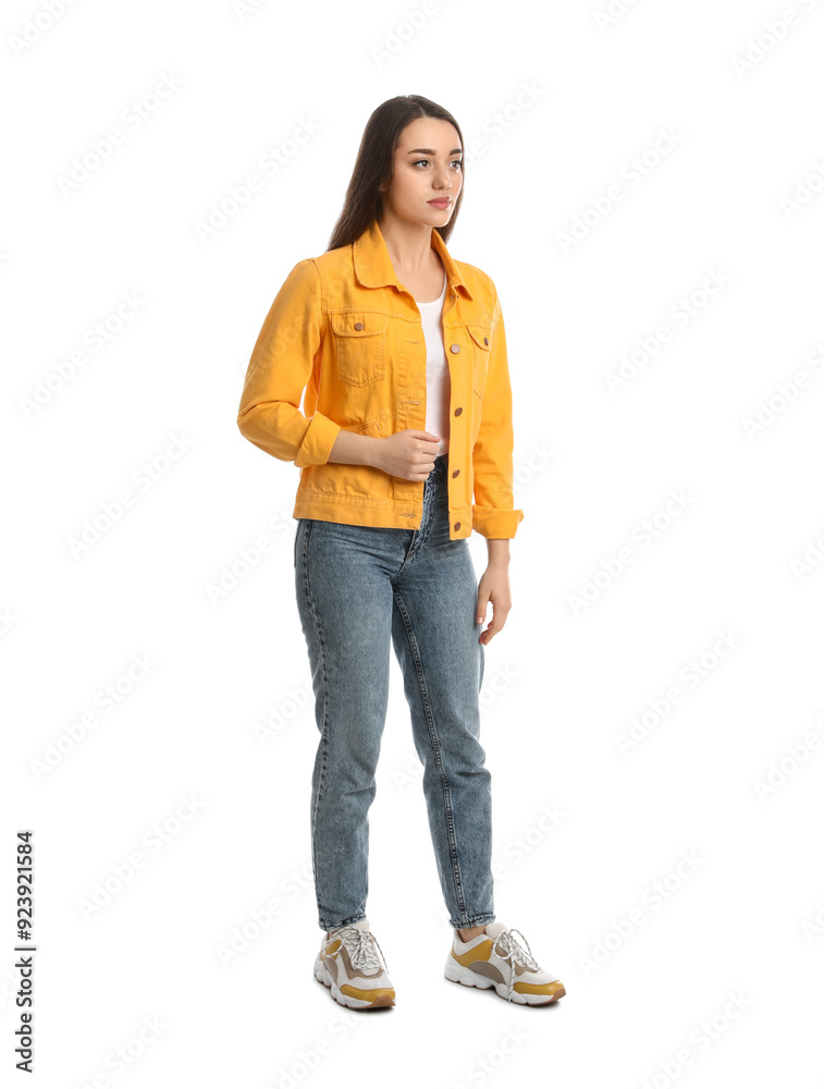 Fototapeta premium Young woman in casual clothes on white background