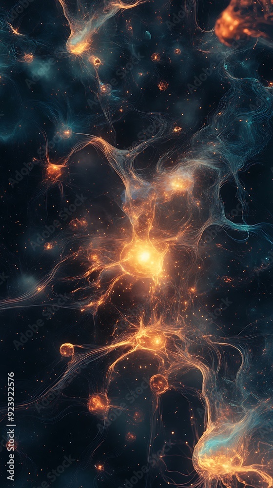 Fototapeta premium Glowing Orbs and Filamentous Structures in a Cosmic Setting