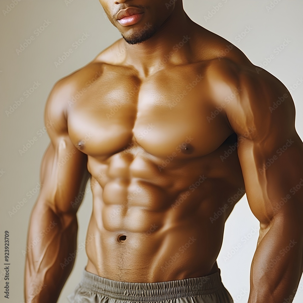 Fototapeta premium Muscular Physique of Athletic Man Showcasing Defined Abdominal Muscles