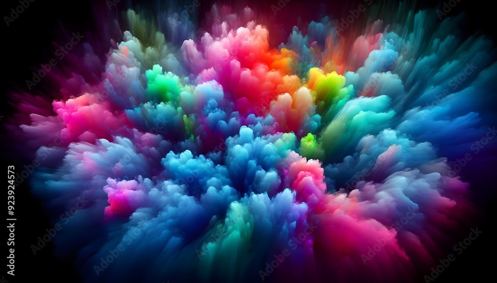 Obraz premium a soft explosion of colorful smoke and clouds. Wisps of smoke dissipate into the background , Diwali celebration