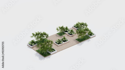 isometric top view architecture garden park landscape terrace nature design modern 3d render.