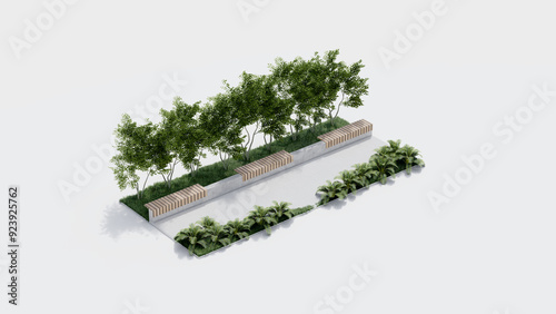 isometric top view architecture garden park landscape terrace nature design modern 3d render.