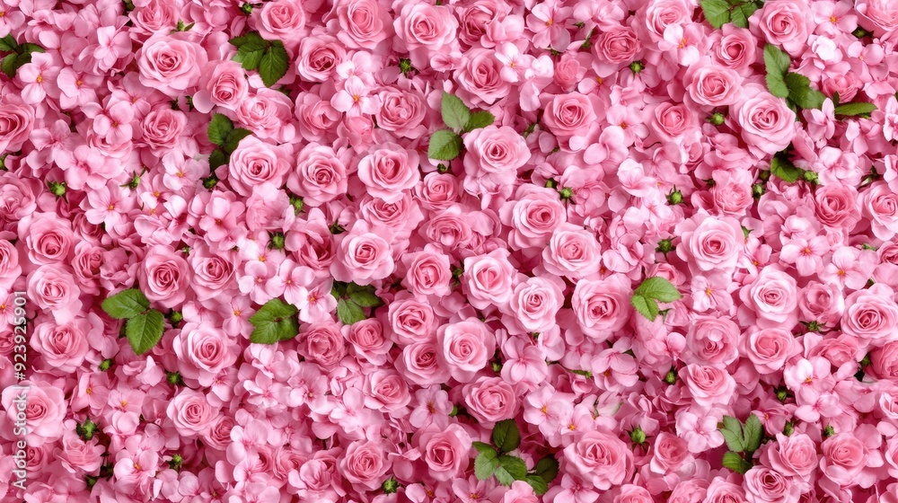 A delightful arrangement of pink roses and green leaves creates a stunning visual of nature's elegance and vibrant color palette A delightful arrangement of pink roses and green leaves creates a stunning visual of nature's elegance and vibrant color palette