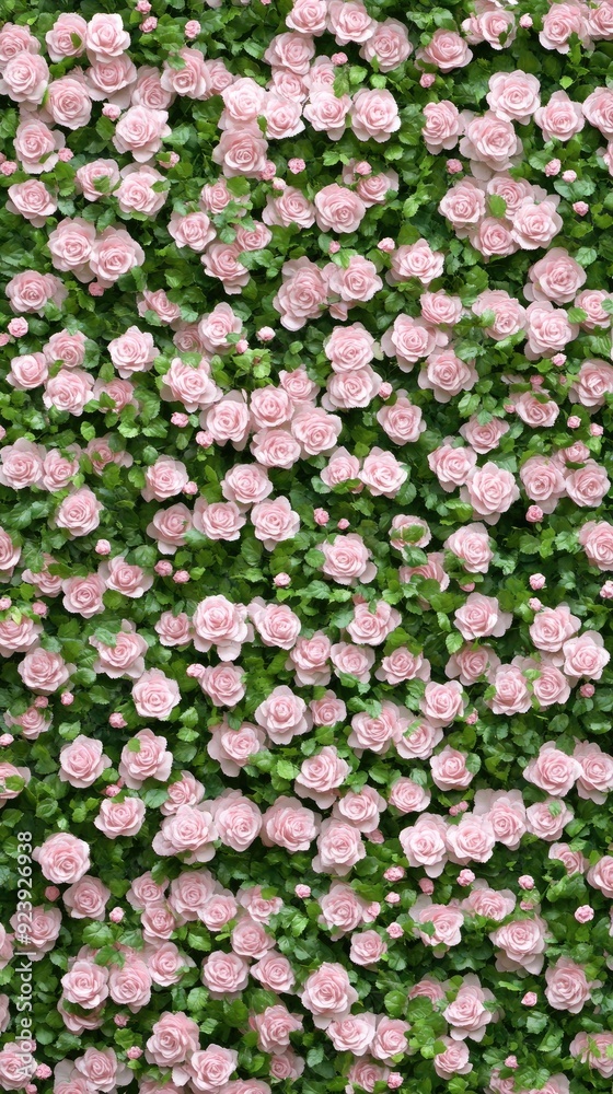 Obraz premium A delightful arrangement of pink roses and green leaves creates a stunning visual of nature's elegance and vibrant color palette