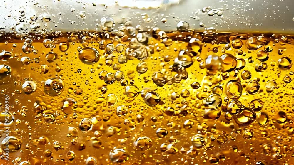 Close-up of bubbling golden beer with frothy foam on top Close-up of bubbling golden beer with frothy foam on top