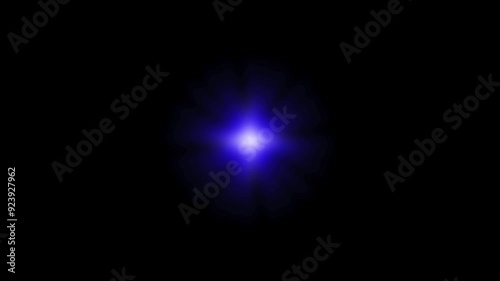 Abstract blue star light flares, optical shine lens effect, dynamic flickering rays, seamless loop animation background for screen overlay, bright kinetic starburst
