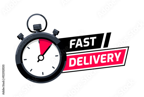 Delivery service concept. Timer and fast delivery inscription. Express delivery with stopwatch icon for apps and website. Fast deliver. Express delivery logo. Vector illustration