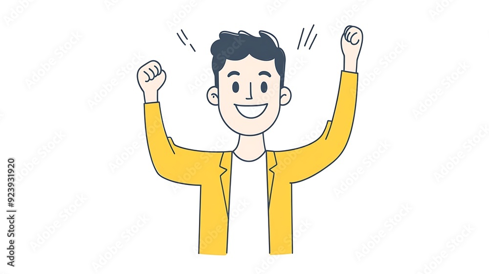 Joyful Entrepreneur in Simple Line Art - Minimalistic Cartoon Character of a Happy Businessperson on White Background Joyful Entrepreneur in Simple Line Art - Minimalistic Cartoon Character of a Happy Businessperson on White Background