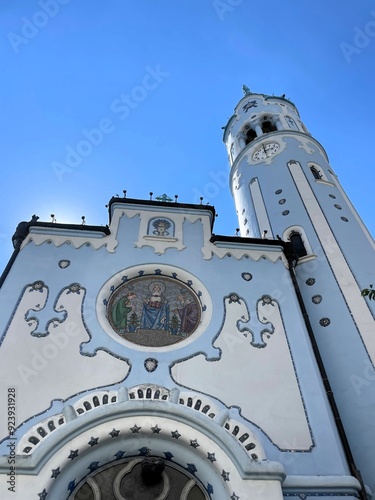 Photography The Blue Church in Bratislava, Slovakia on a Bright, Sunny Day Against a Blue Sk