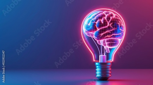 Innovation and Creativity Concept. a glowing light bulb with a digital brain inside, representing the fusion of human intelligence and technological advancement in idea generation and problem-solving.