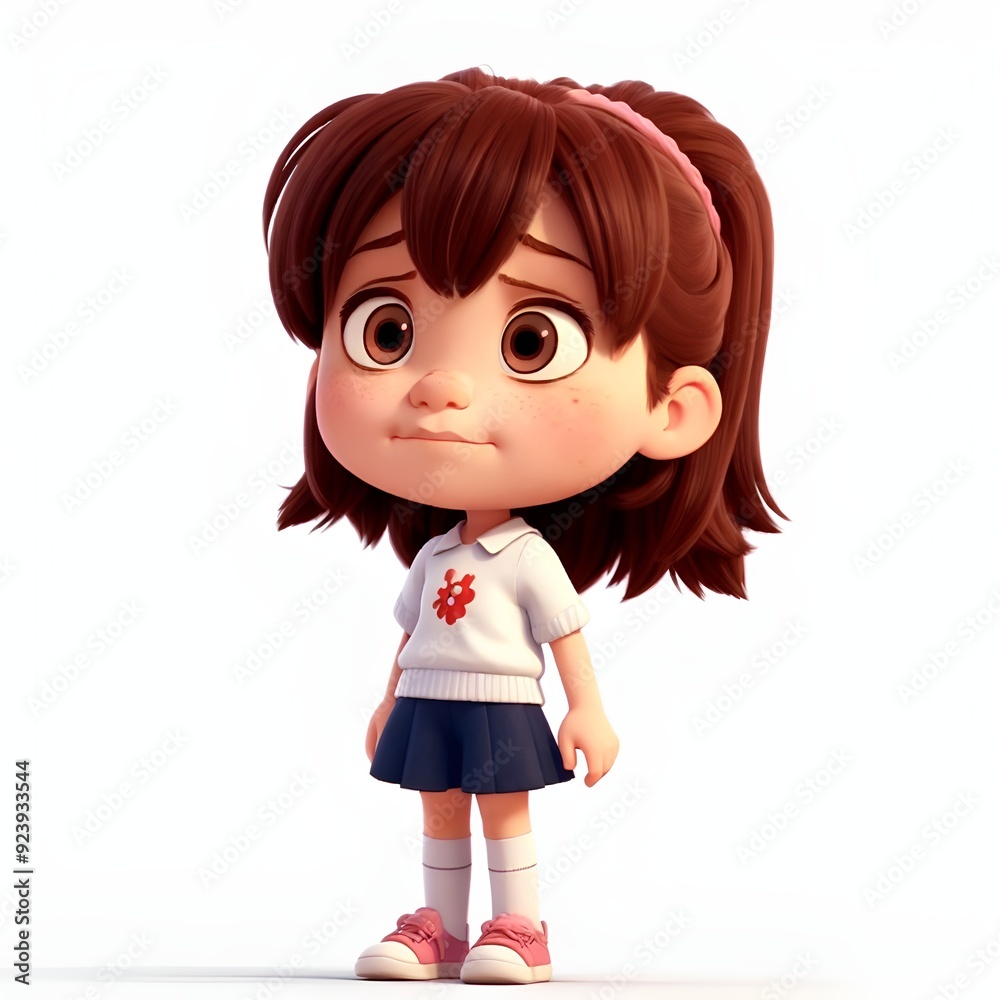 a child girl in not sad mood 3d cartoon style a child girl in not sad mood 3d cartoon style