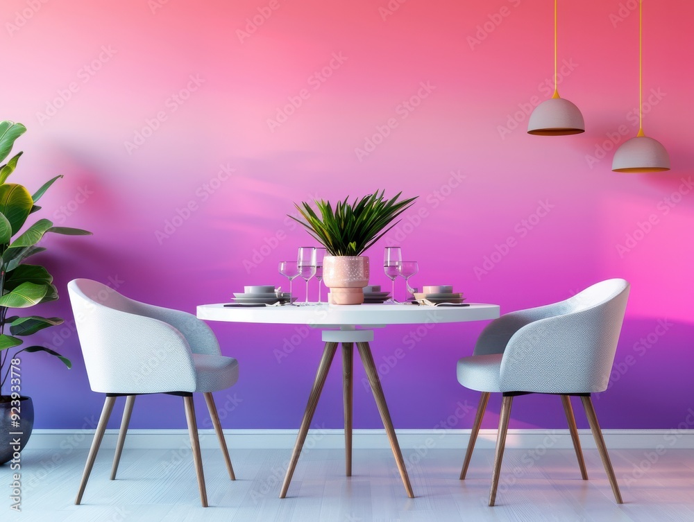 Modern Dining Room with Gradient Wallpaper and Contemporary Decor Modern Dining Room with Gradient Wallpaper and Contemporary Decor