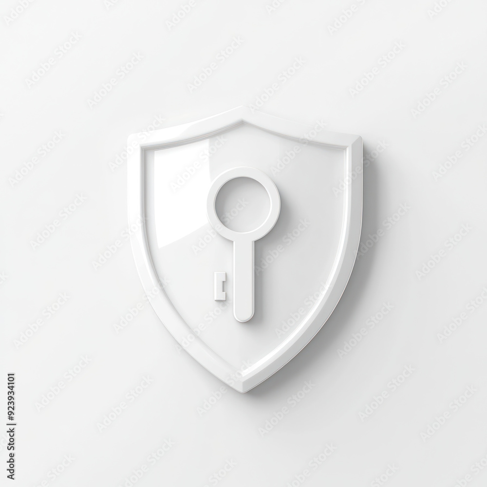 3d render Illustration of white shield and key isolated on white and copy space for Security concept. 3d render Illustration of white shield and key isolated on white and copy space for Security concept.