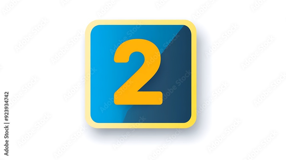 Minimalistic Blue and Yellow Number Two Sticker on White Background - High Resolution Flat Illustration Minimalistic Blue and Yellow Number Two Sticker on White Background - High Resolution Flat Illustration