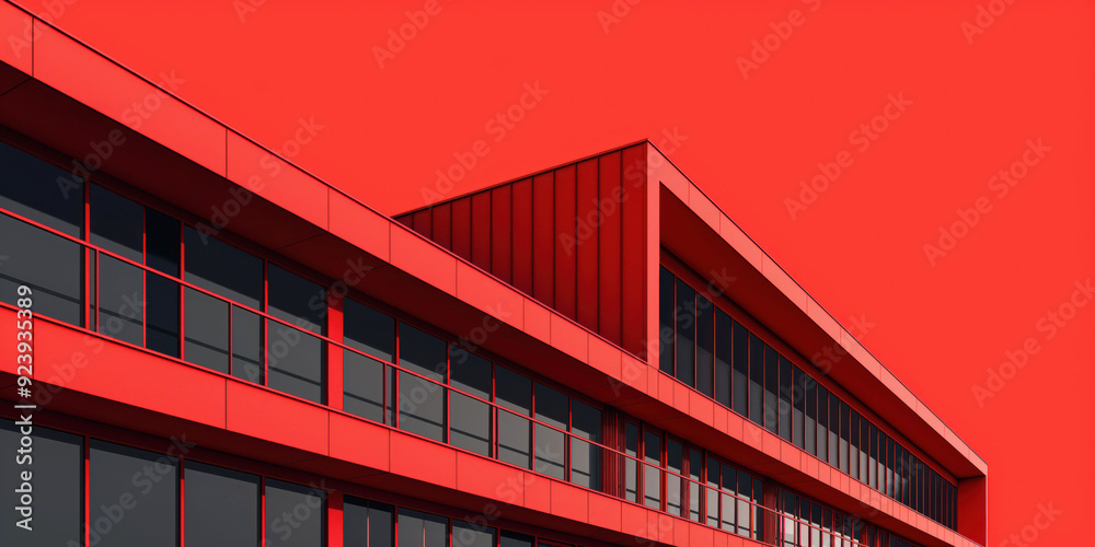 Fototapeta premium Modern Red Architectural Design of Contemporary Building Against Bold Sky