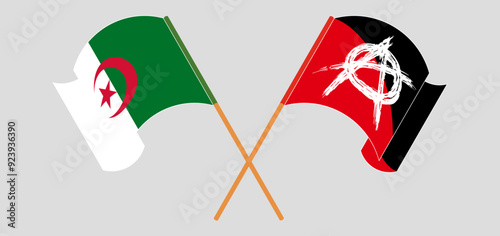 Crossed and waving flags of Algeria and Anarchy