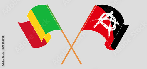 Crossed and waving flags of Mali and Anarchy