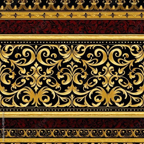 Luxurious wallpaper featuring intricate black and gold designs