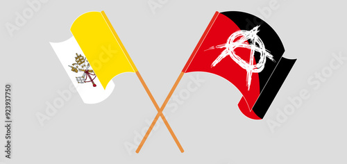 Crossed and waving flags of Vatican and Anarchy