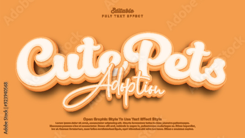 Cute pets adoption text effect, 3d editable text cute and fun style theme.