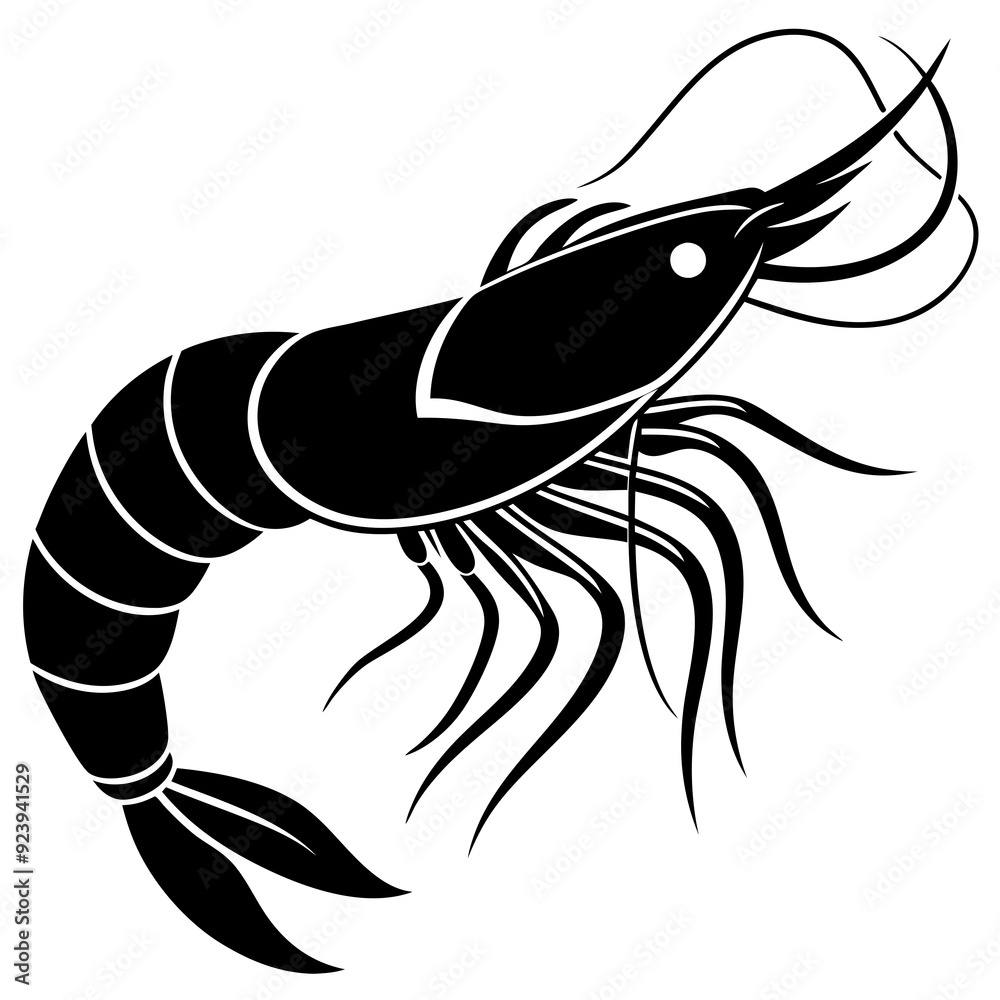 silhouette shrimp fish in black in white background silhouette shrimp fish in black in white background