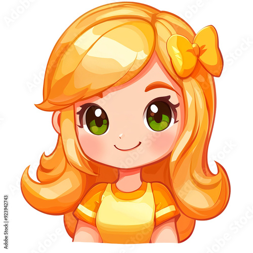 Happy Cartoon Girl with Long Blonde Hair and Big Eyes