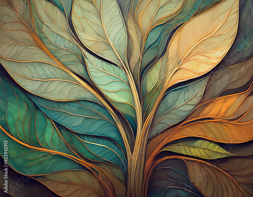 Abstract Leaf Veins Illustration Exaggerated Lines and Shapes Emphasizing Natural Patterns