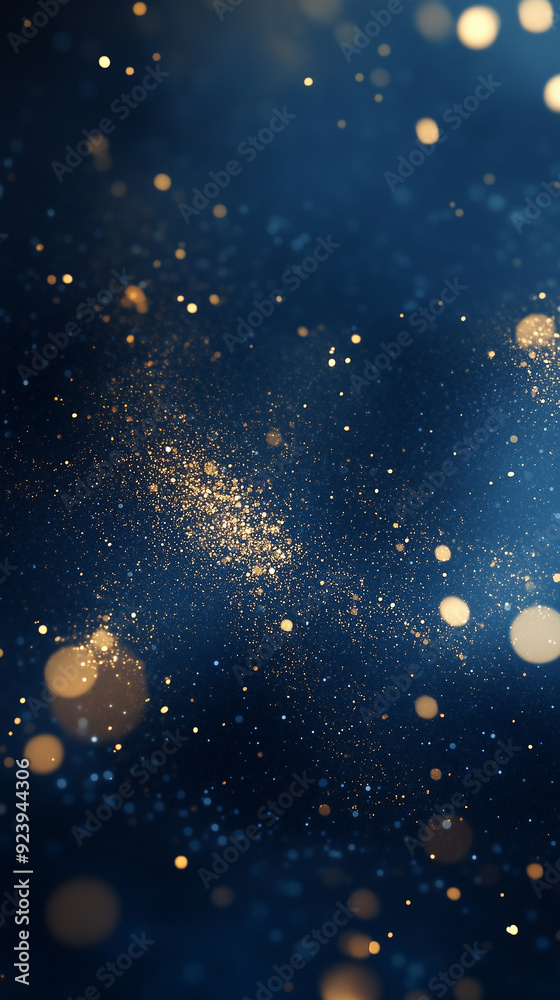 Obraz premium abstract dark blue background with gold particles, Christmas or new year background for smartphone, cellphone. Beautiful background for Christmas or New Year with copy space. Design for banner, greeti