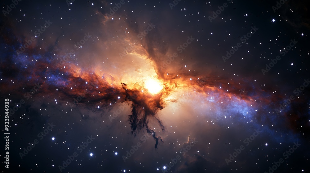 Obraz premium Mystical Centaurus A Galaxy with Dust Lane and Bright Core in Space.