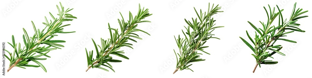 Close-up snapshot of a fresh green rosemary sprig, isolated on a white background for clipping Close-up snapshot of a fresh green rosemary sprig, isolated on a white background for clipping