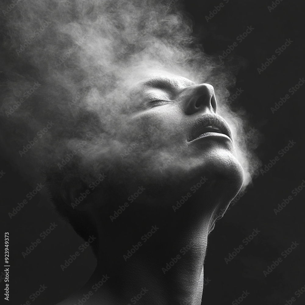 Abstract representation of mental health with a person engulfed in smoke, symbolizing anxiety and overthinking Abstract representation of mental health with a person engulfed in smoke, symbolizing anxiety and overthinking