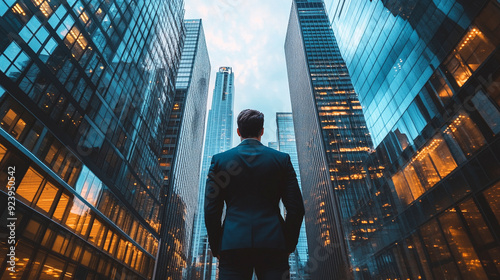 Businessman in a modern urban landscape buildings