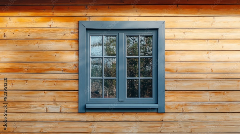 Fototapeta premium Plastic windows in gray lamination on the wall of a wooden house , ai