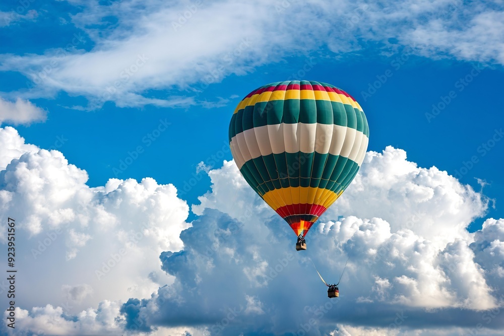 Fototapeta premium A colorful hot air balloon soaring through a cloudy sky