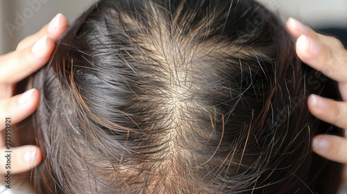 A woman's head with a bald spot on it