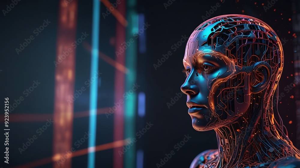 Free Photo New 3d rendering ai Robot Face working with future digital graphic interface on dark background
Free Photo New 3d rendering ai Robot Face working with future digital graphic interface on dark background