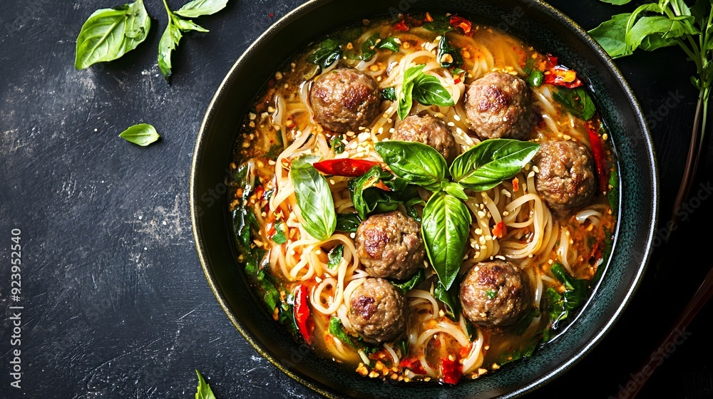 Flavorful Thai Boat Noodle Soup with Hearty Protein Toppings Flavorful Thai Boat Noodle Soup with Hearty Protein Toppings