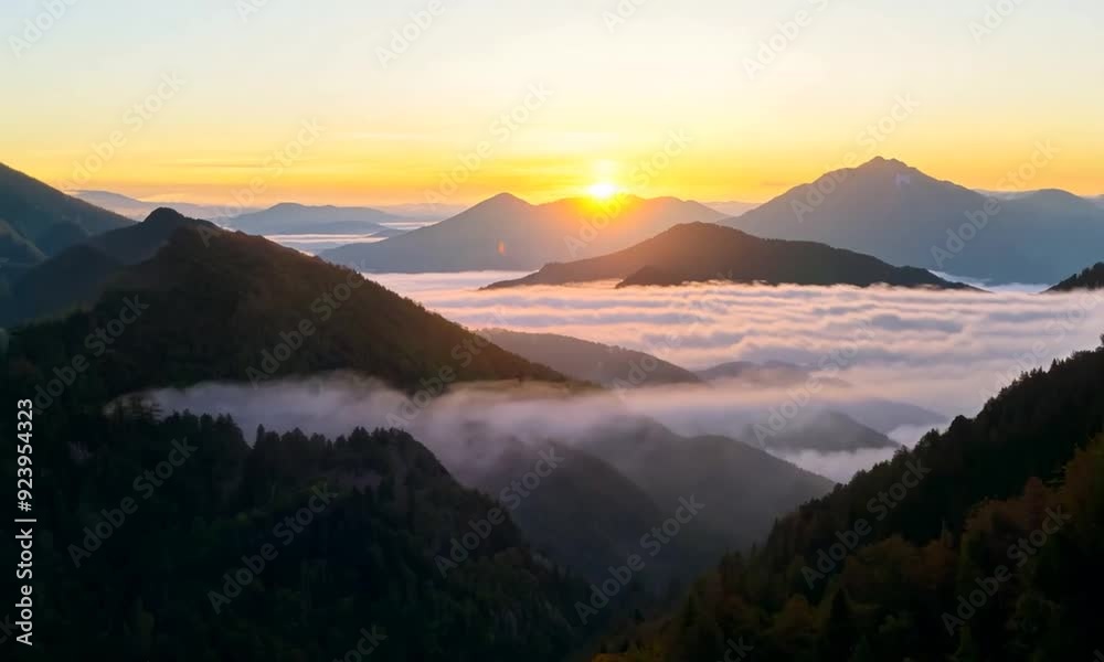 Mountain Sunrise with Fog and Rolling Hills Mountain Sunrise with Fog and Rolling Hills