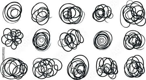 Intricate abstract scribbles. Hand drawn line of stress. Depression symbols.