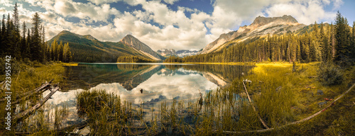 Photography A beautiful landscape with a lake and mountains in the background