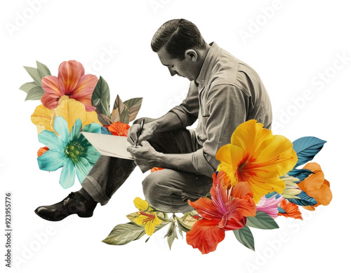 Man writing with pen flower painting adult.
